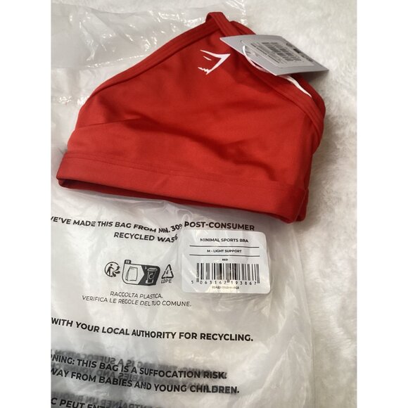 Gymshark Womens Minimal Sports Bra M Light Support Red NWT - Picture 6 of 8